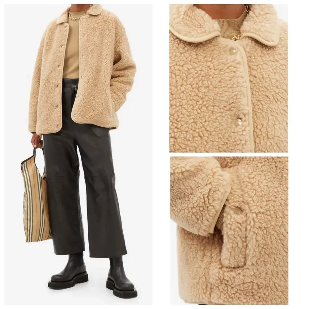 Burberry Kettlewell Size 8 Wool Cashmere Honey Teddy Fleece Jacket NWT $1,790